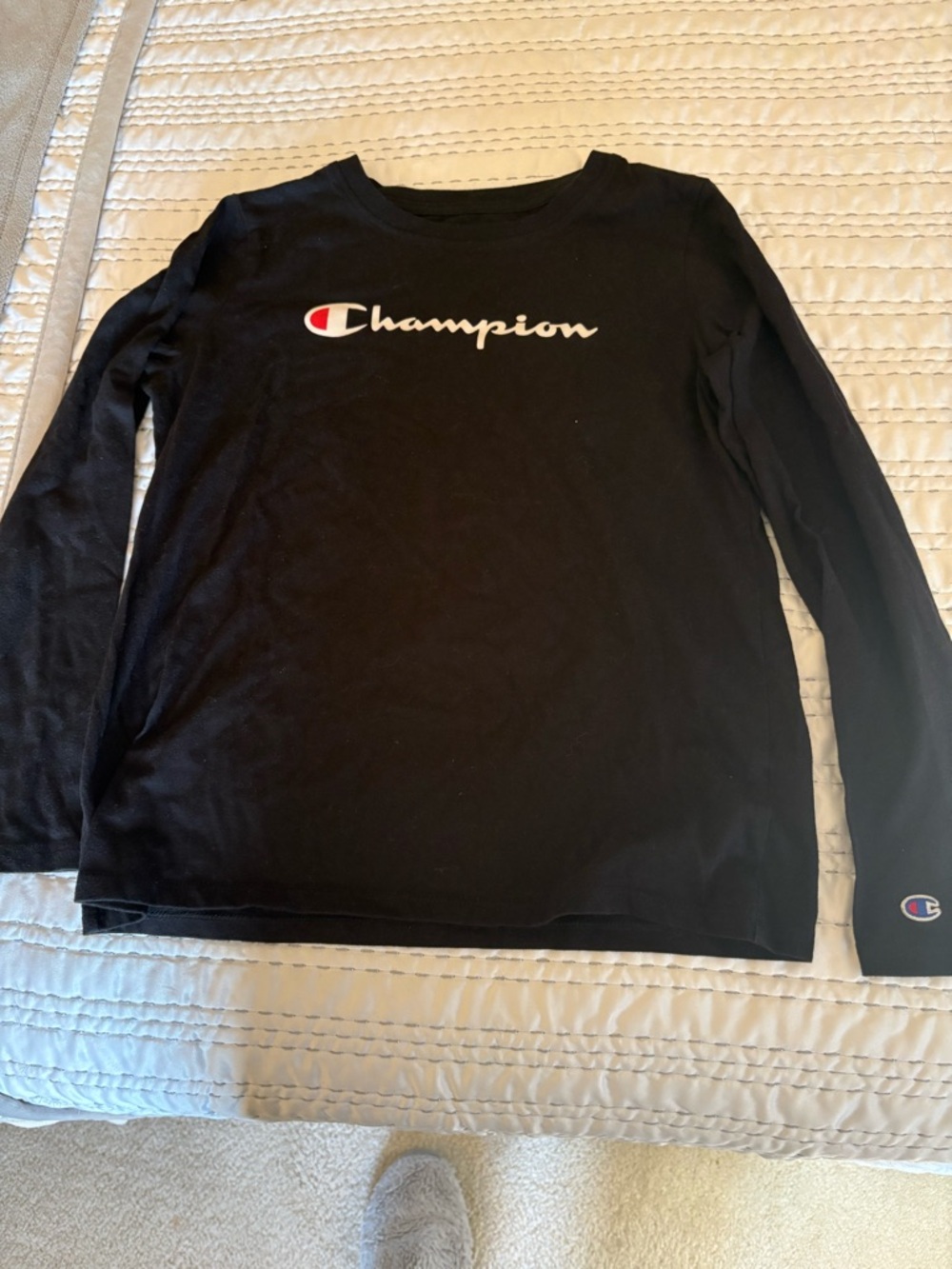 Champion Black Long Sleeve Logo Shirt with Red Accent